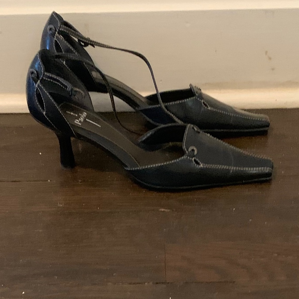 Linea Paolo "Damon" Navy Ankle Strap Heels